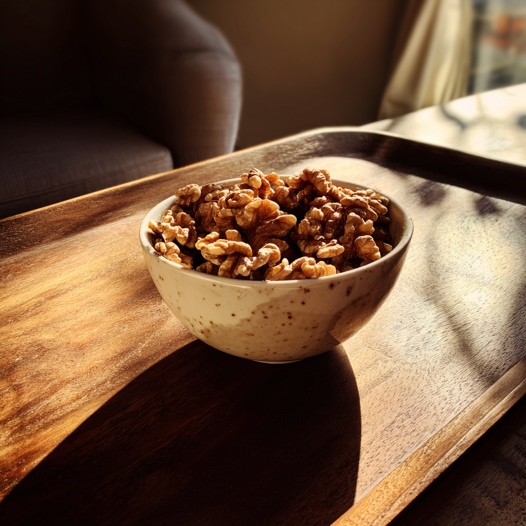 Un bol de noix sur une table | Source : Midjourney
