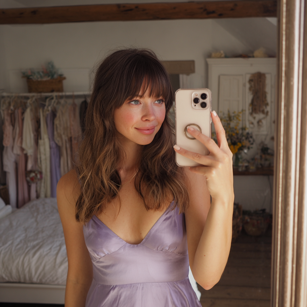 Une femme essayant une robe de demoiselle d'honneur | Source : Midjourney