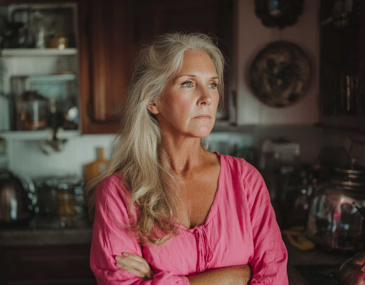 Une femme âgée debout, les bras croisés | Source : Midjourney