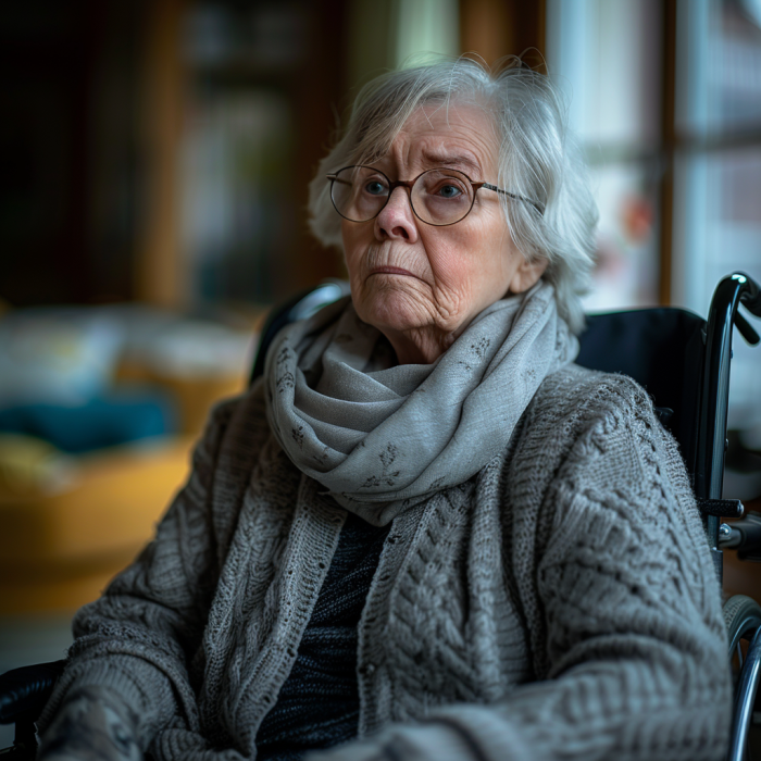 Une femme âgée en fauteuil roulant | Source : Midjourney
