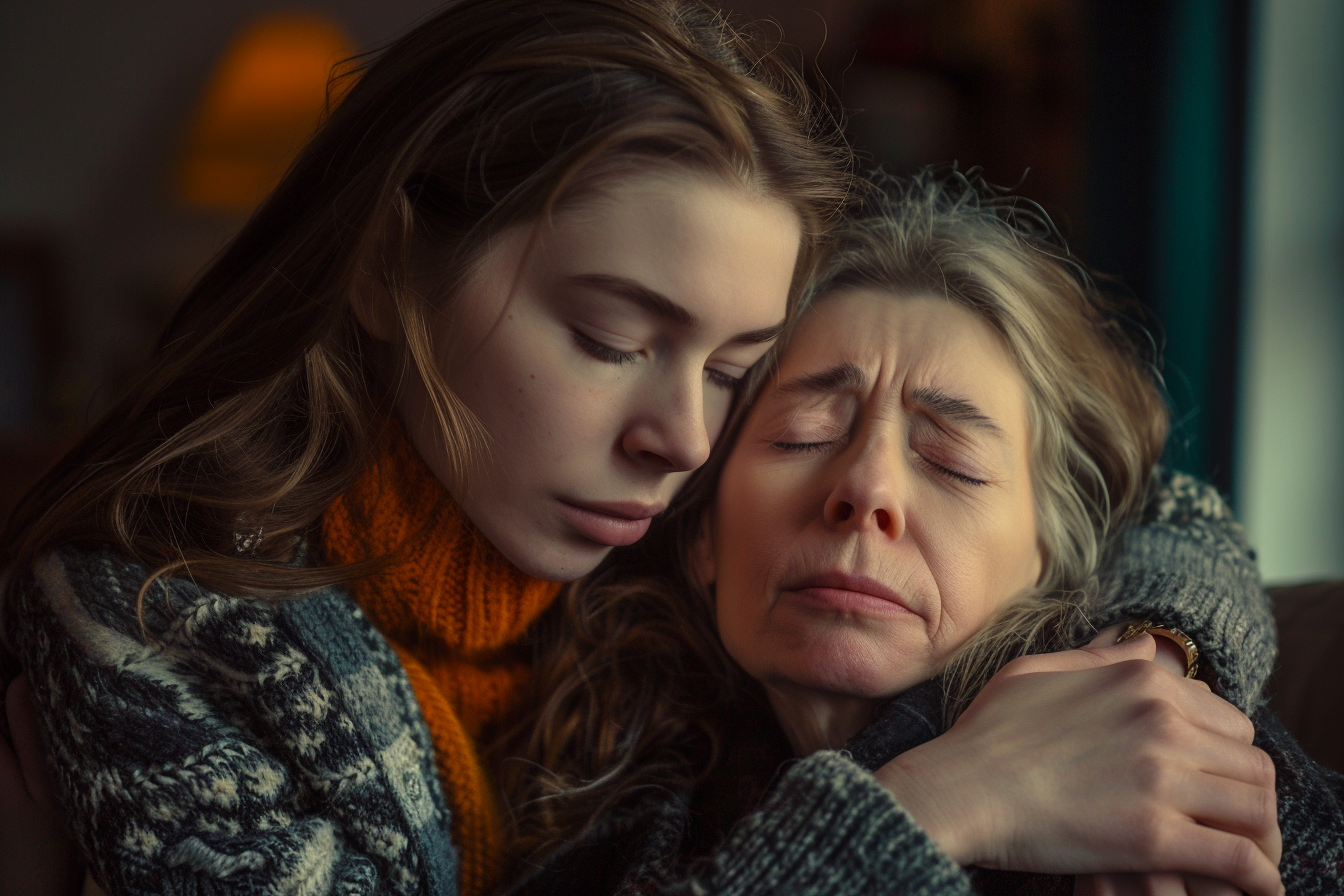 Een jonge vrouw troost een oudere vrouw | Bron: Midjourney