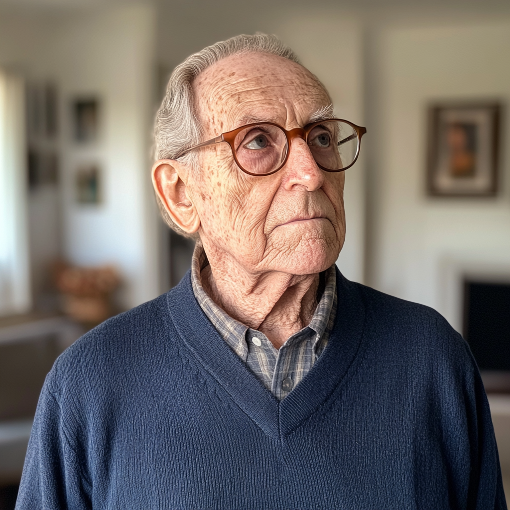 Un homme âgé debout dans un salon | Source : Midjourney