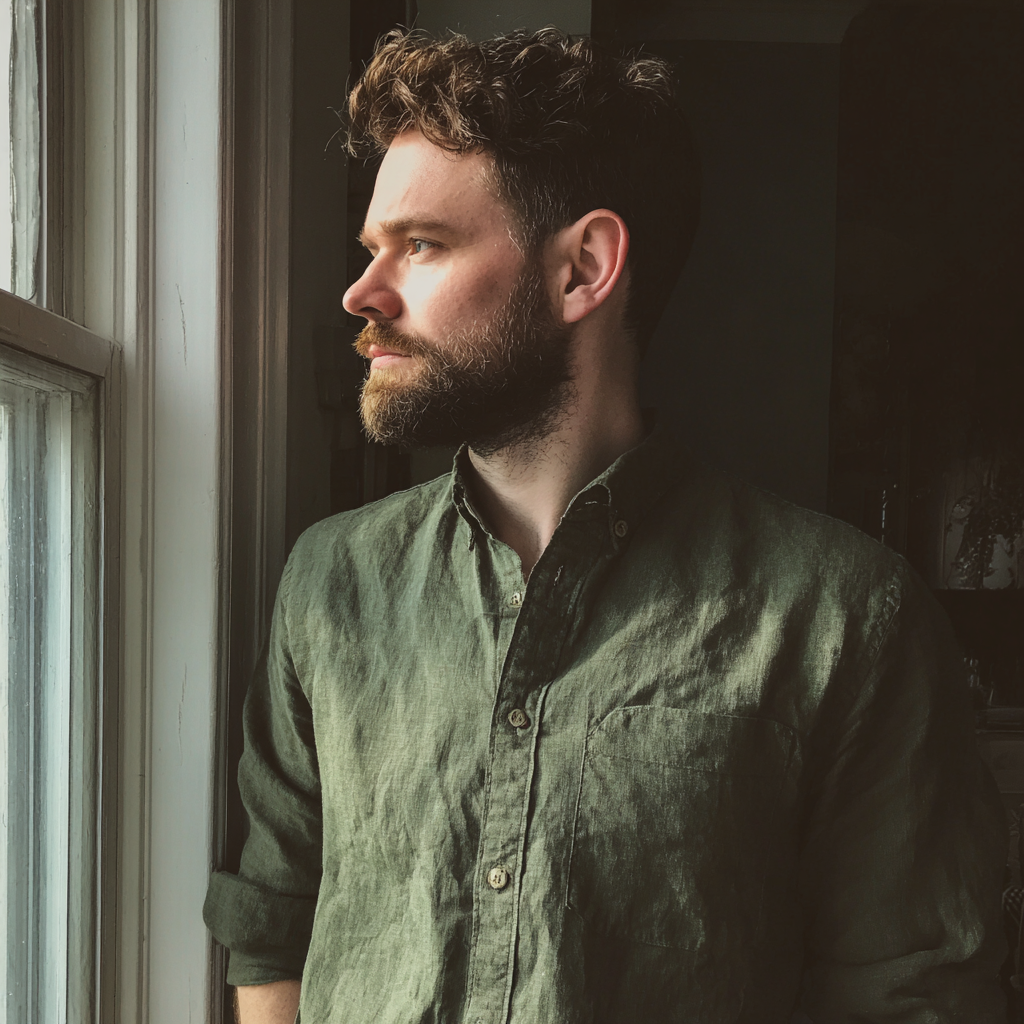 Un homme pensif qui regarde par la fenêtre | Source : Midjourney