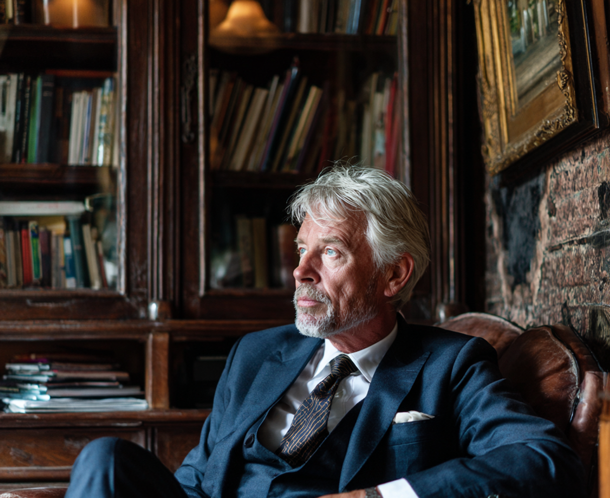Un vieil homme assis dans un fauteuil | Source : Midjourney