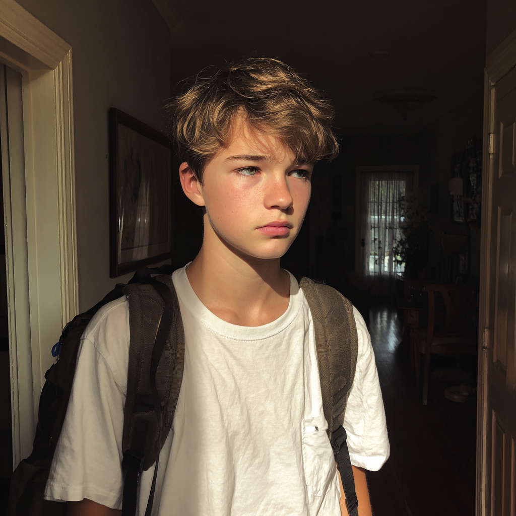 Un adolescent debout dans le couloir d'une maison | Source : Midjourney