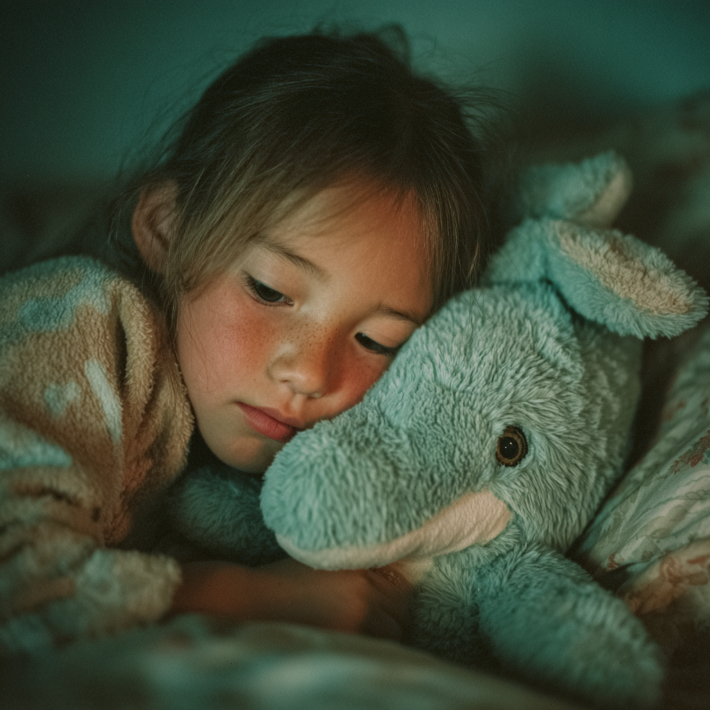Une petite fille triste allongée dans son lit | Source : Midjourney