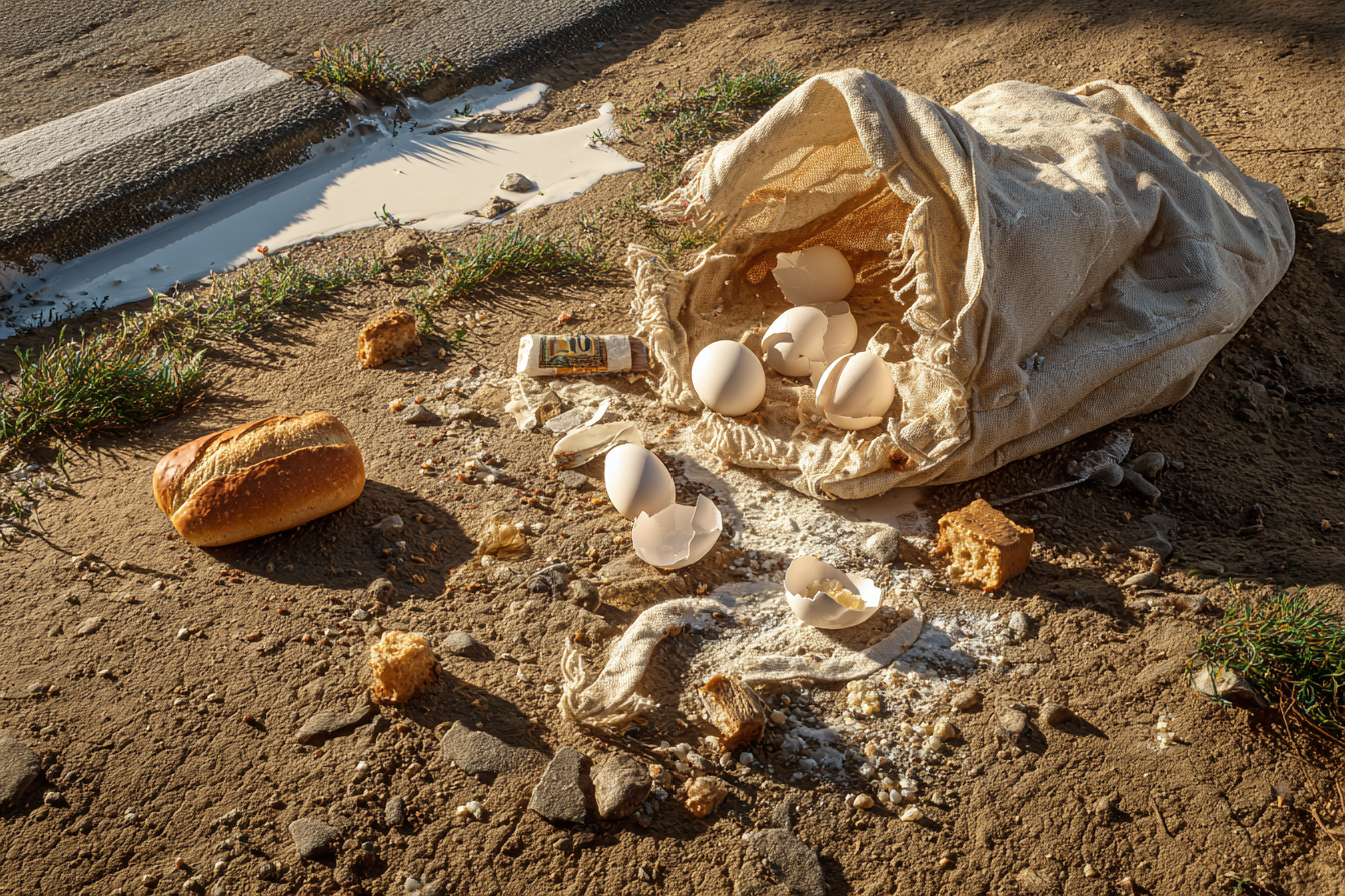 Un sac déchiré dont le contenu s'est répandu | Source : Midjourney