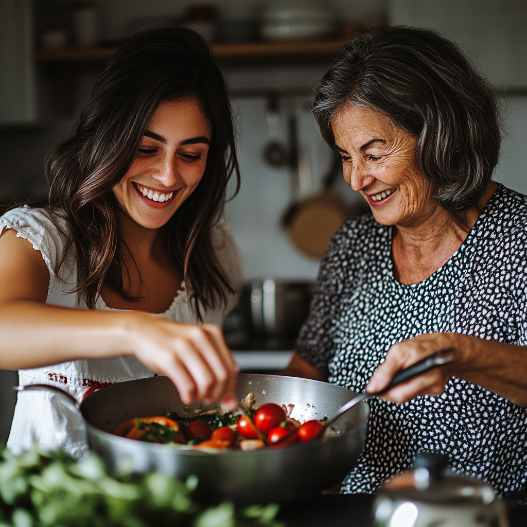 Une jeune femme qui cuisine avec sa belle-mère | Source : Midjourney