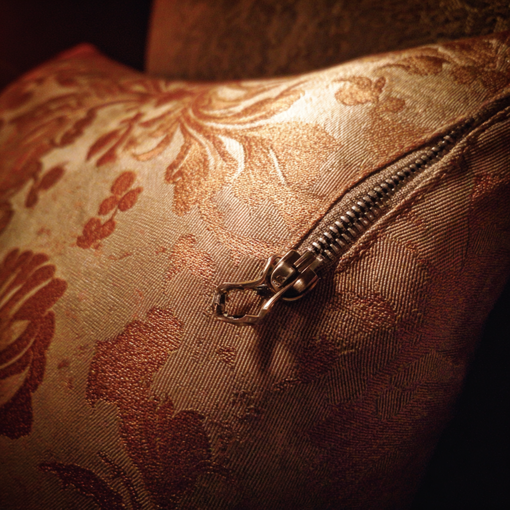 Une fermeture éclair argentée dans un coussin de canapé | Source : Midjourney