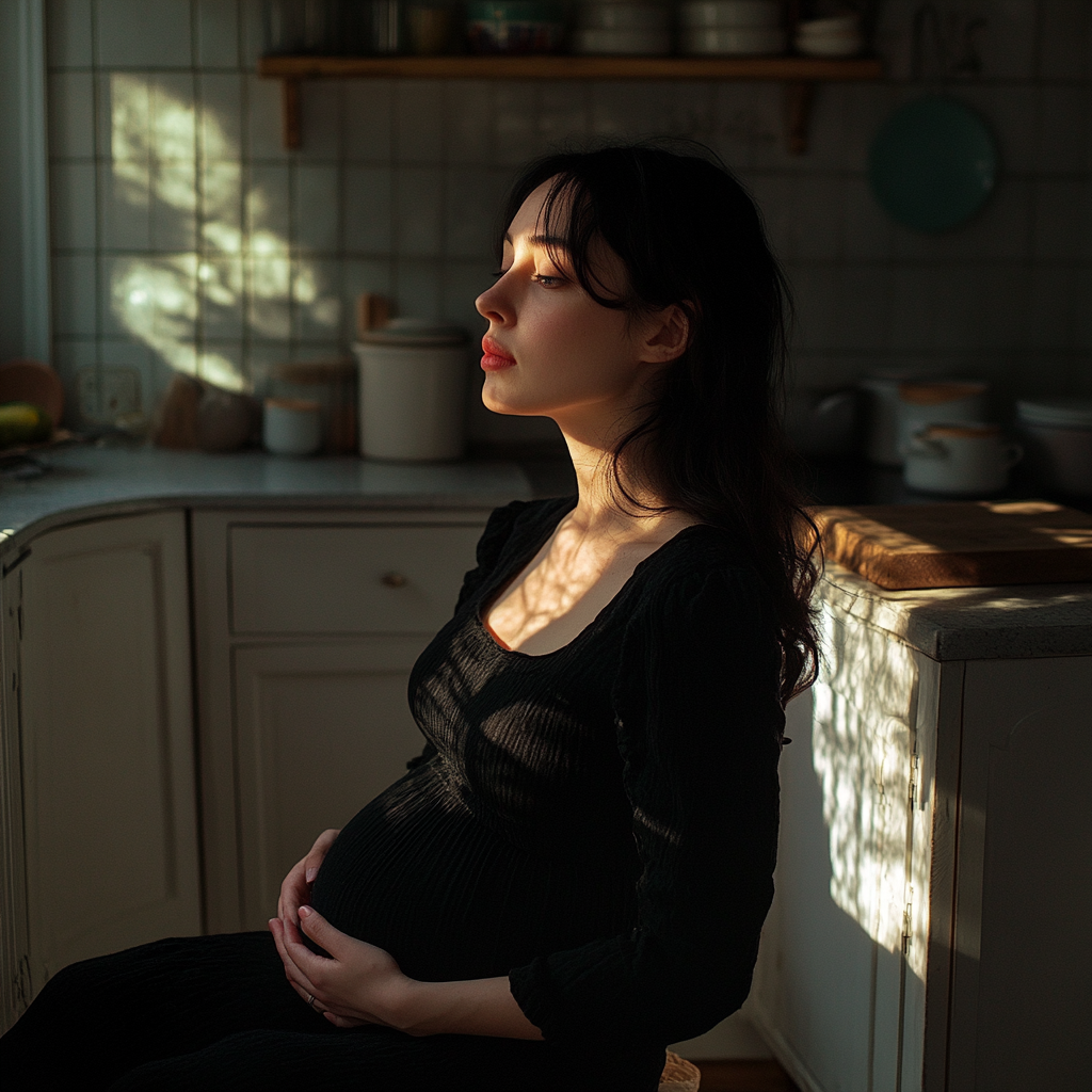 Une femme enceinte pleine d'espoir dans sa cuisine | Source : Midjourney