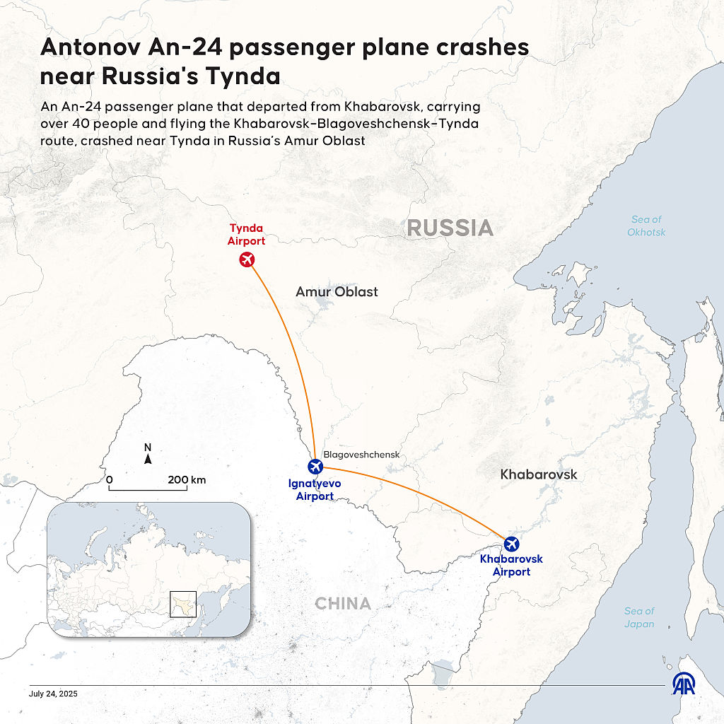 Une carte indiquant l'itinéraire de l'avion qui s'est écrasé | Source : Getty Images