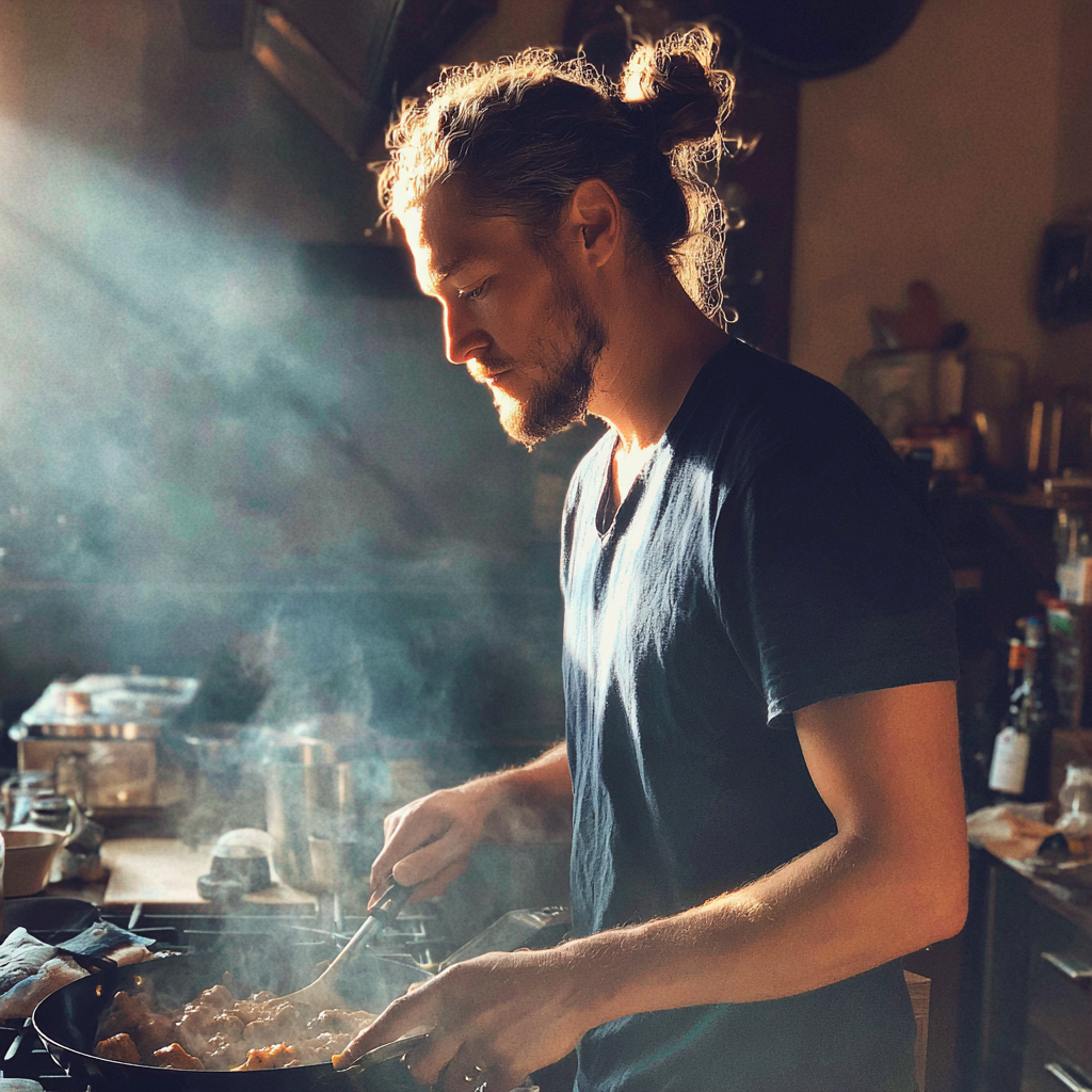 Un homme occupé dans la cuisine | Source : Midjourney