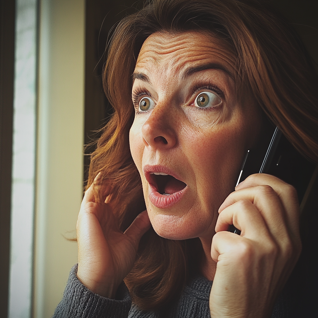 Une femme sous le choc au téléphone | Source : Midjourney
