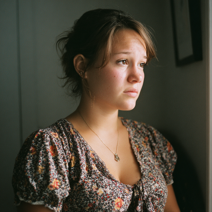 Gros plan sur une jeune femme triste | Source : Midjourney