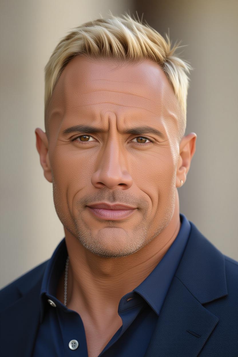Une image de Dwayne Johnson générée par l'IA avec une coiffure différente | Source : Grok