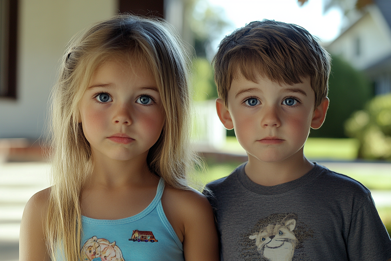 Deux enfants debout à l'extérieur | Source : Midjourney