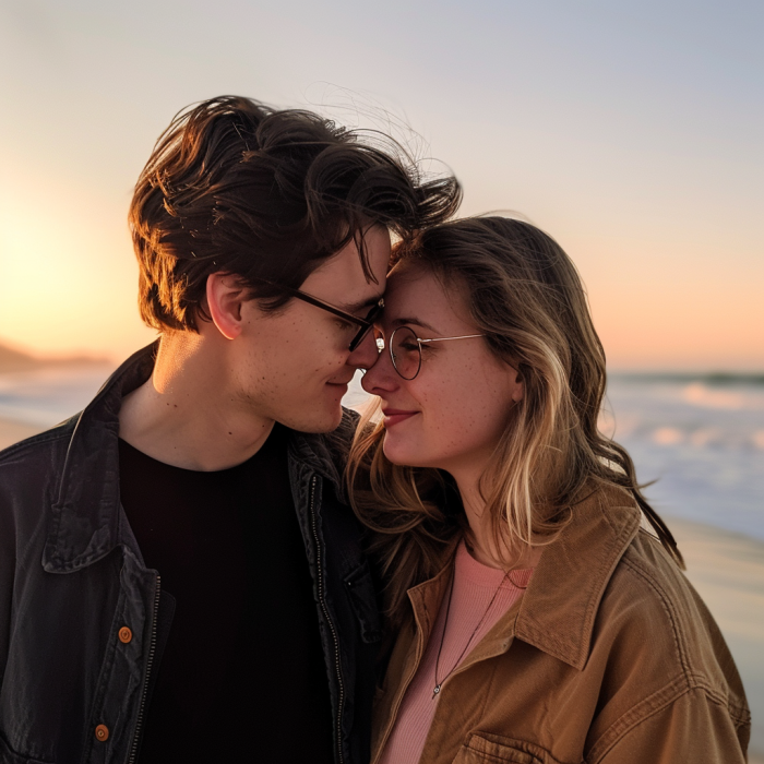 Un couple d'amoureux se câlinant au bord de la mer | Source : Midjourney