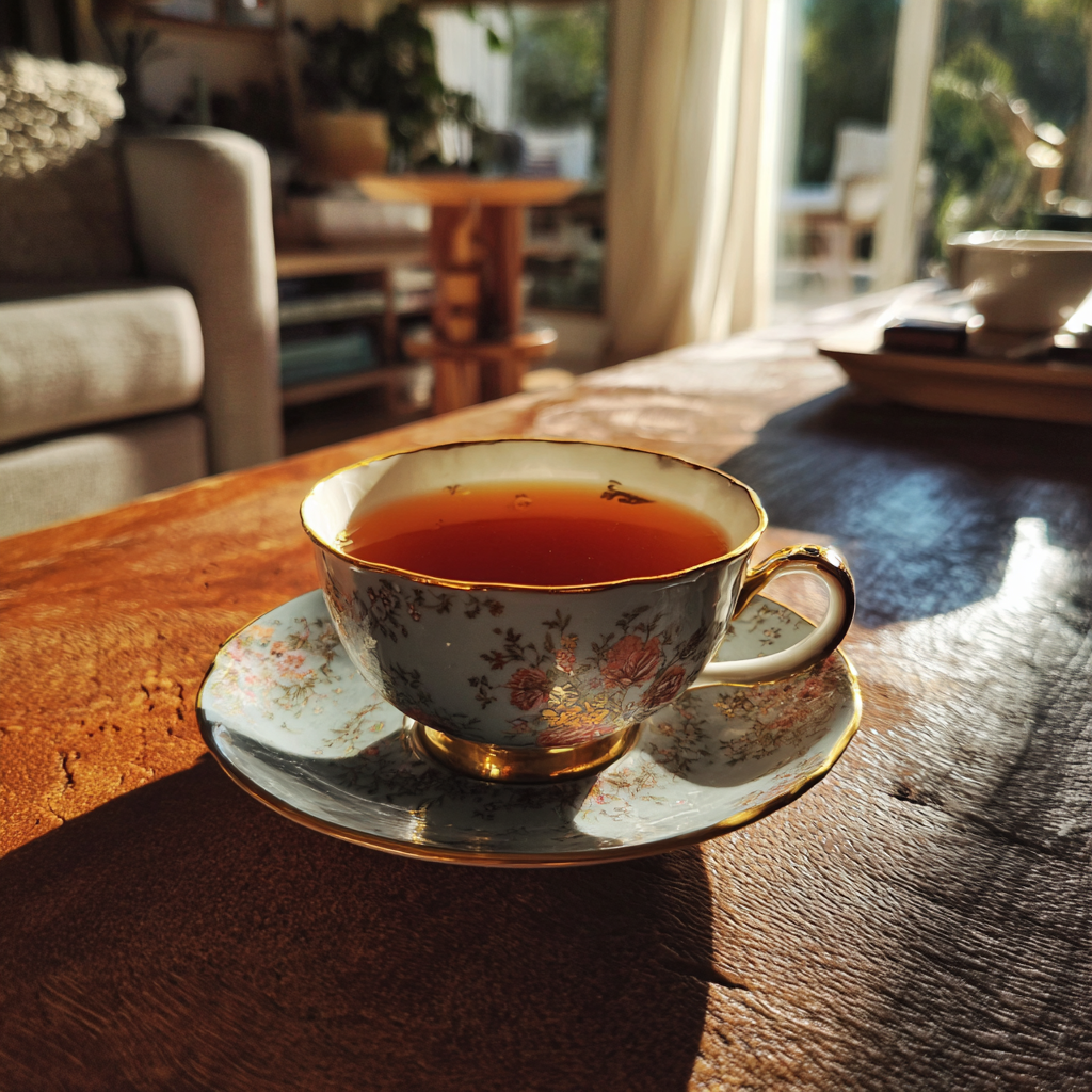 Une tasse de thé sur une table | Source : Midjourney