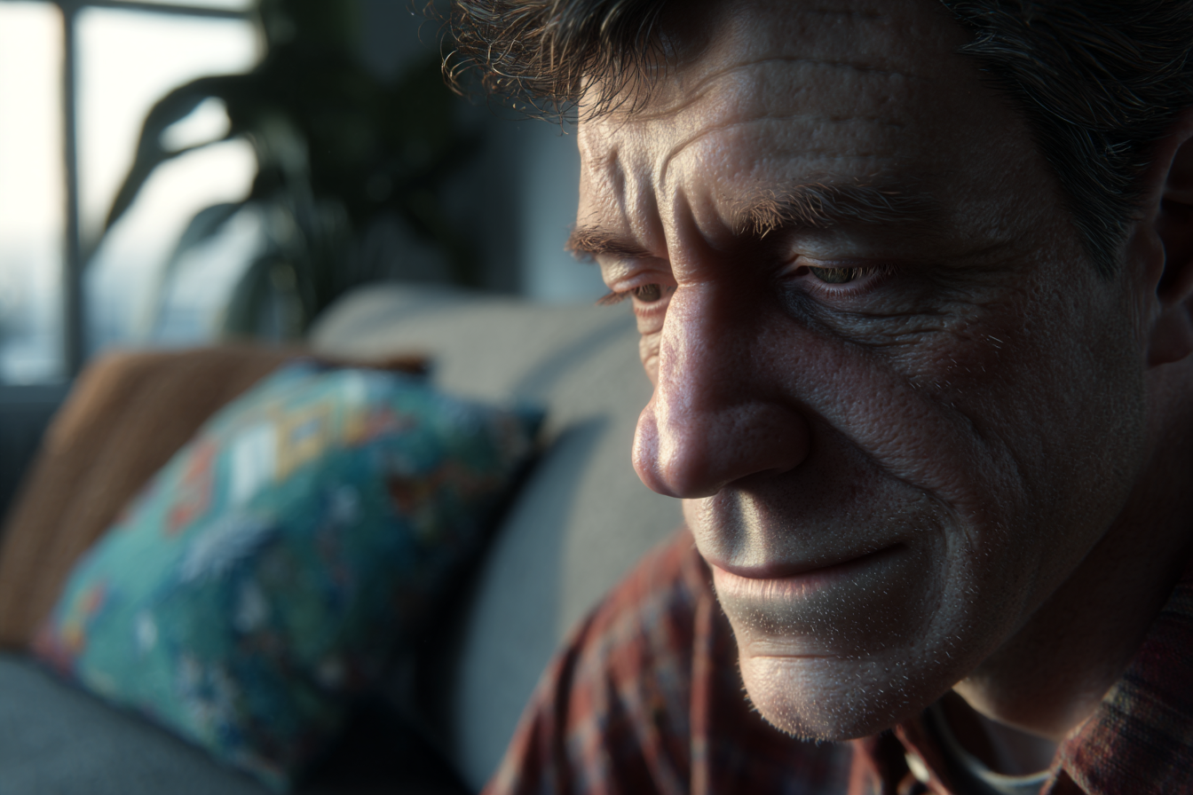 Un homme assis sur un canapé | Source : Midjourney