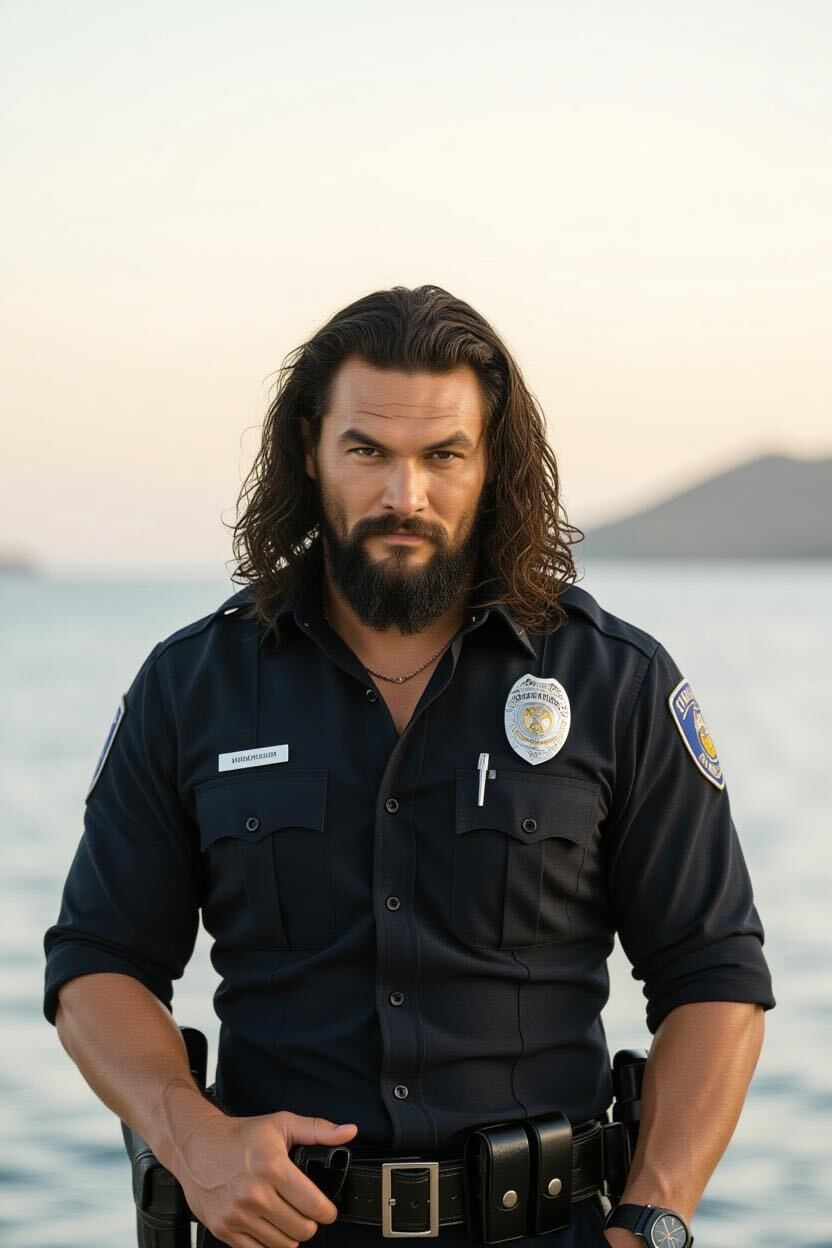 Une image générée par l'IA de Jason Momoa en officier de police | Source : Grok