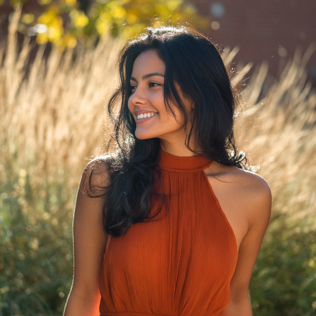 Une belle femme portant une robe orange | Source : Midjourney