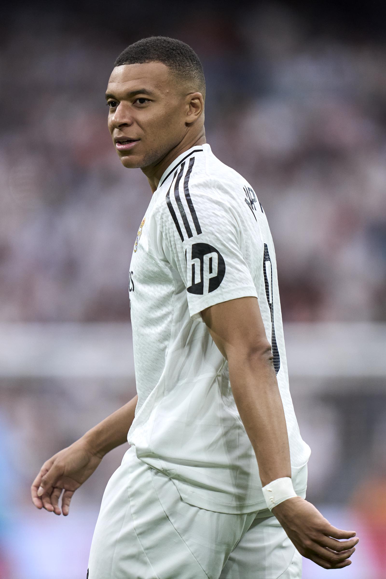 Kylian Mbappé, joueur du Real Madrid, lors du match de LaLiga entre le Real Madrid CF et la Real Sociedad à l'Estadio Santiago Bernabeu, le 25 mai 2025 à Madrid, en Espagne I Source : Getty Images