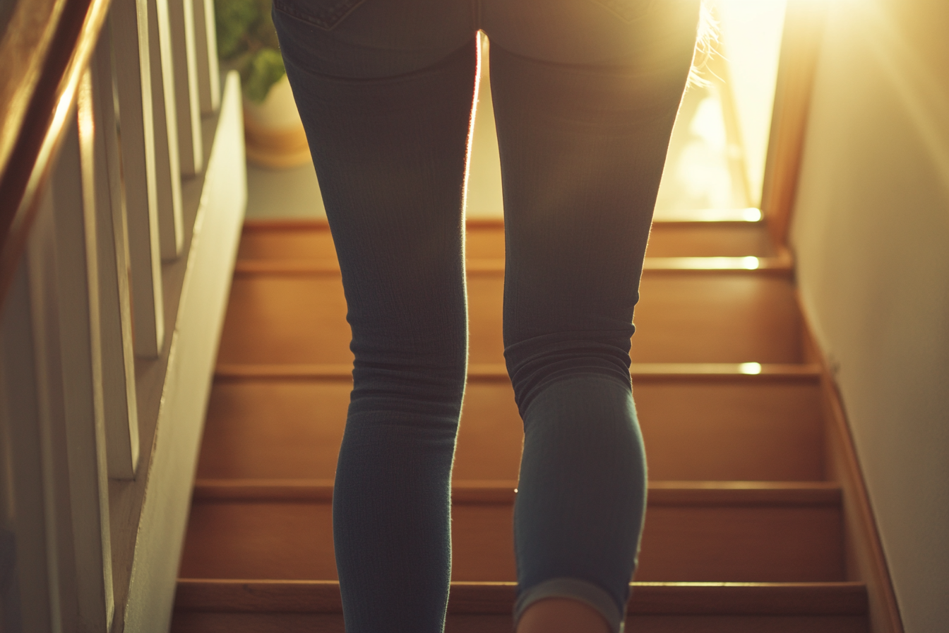 Une femme se dirigeant vers l'étage | Source : Midjourney