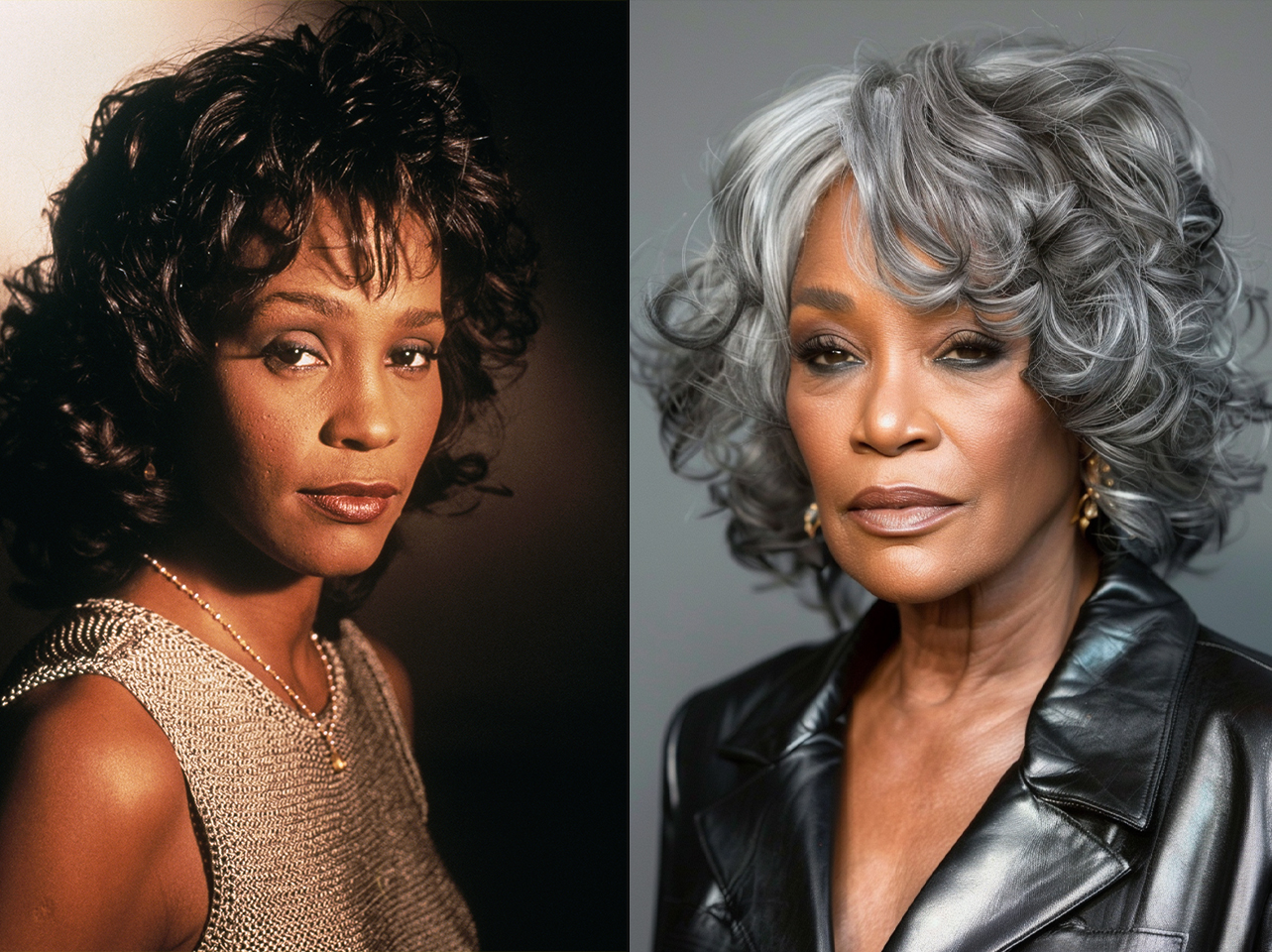 Whitney Houston dans "Où sont les hommes ?" en 1995 | Image AI de Whitney Houston âgée | Source : Getty Images | Midjourney