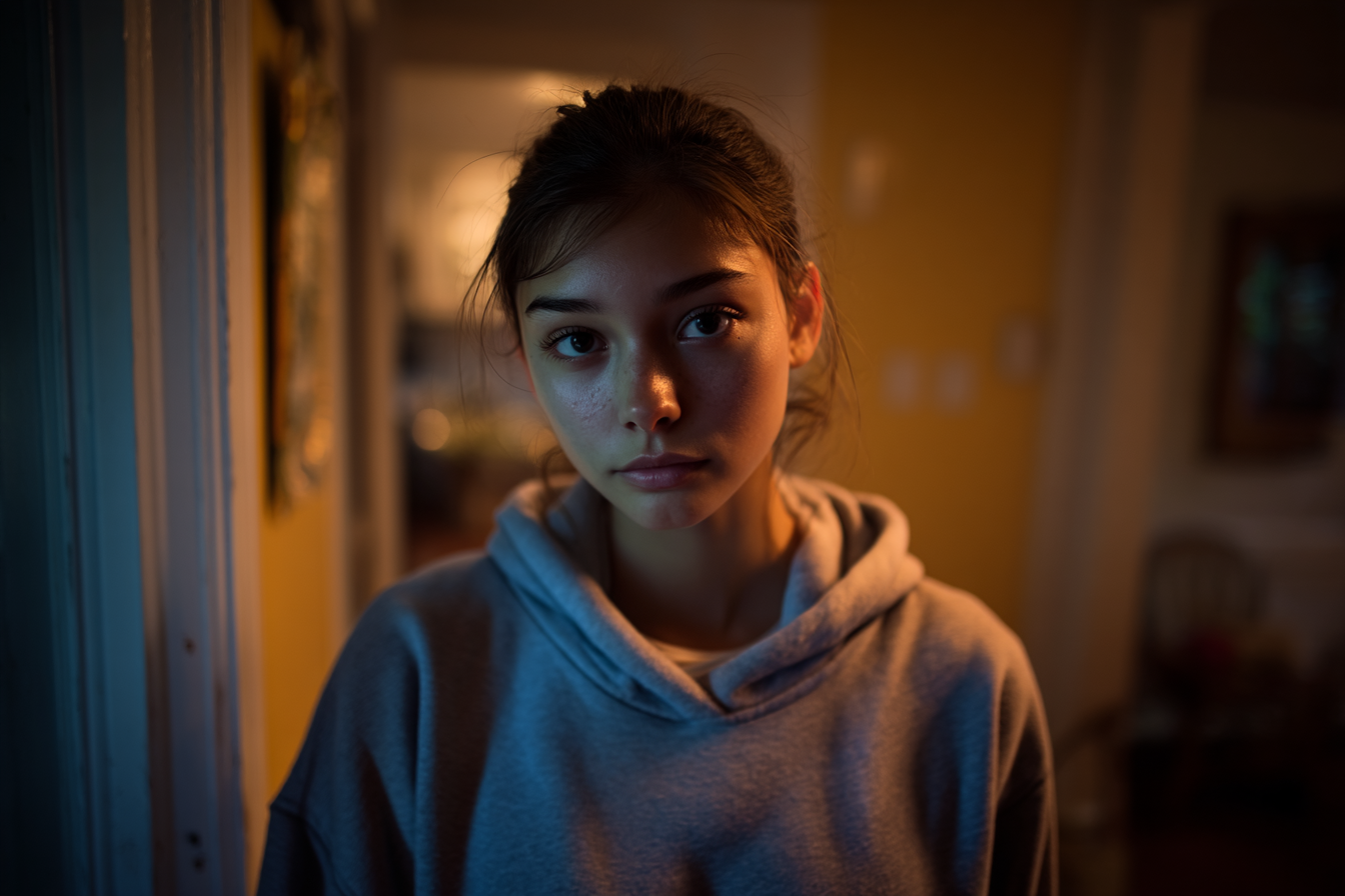 Une adolescente debout dans sa maison | Source : Midjourney