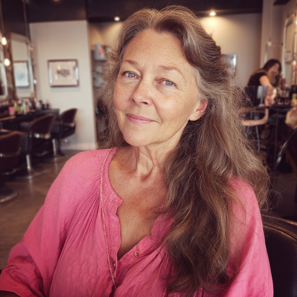 Une femme âgée souriante portant un chemisier rose | Source : Midjourney