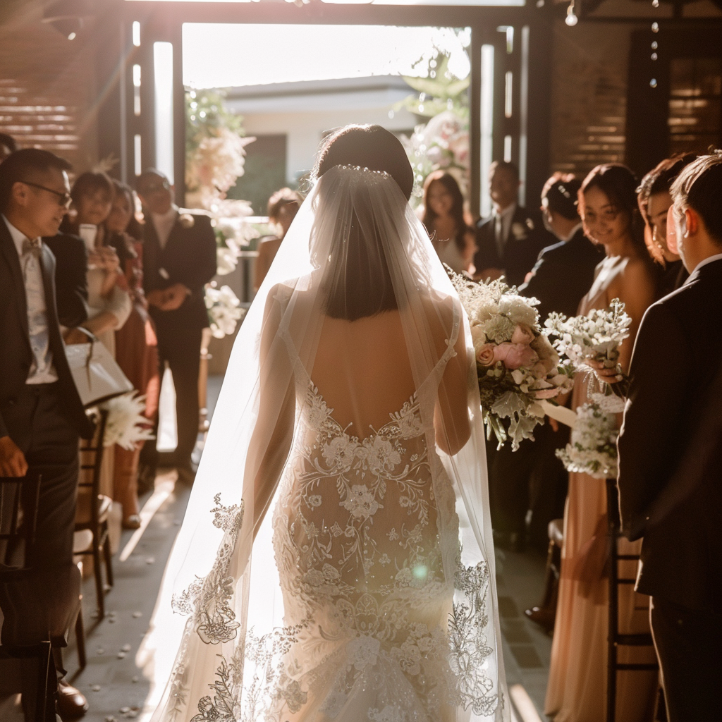 La mariée revenant sur ses pas lors de la cérémonie de mariage | Source : Midjourney