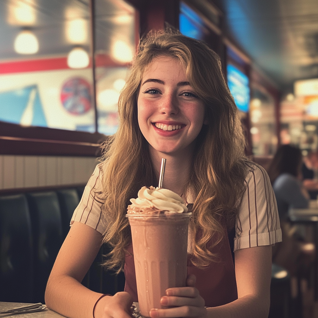 Une serveuse qui boit un milkshake au chocolat | Source : Midjourney