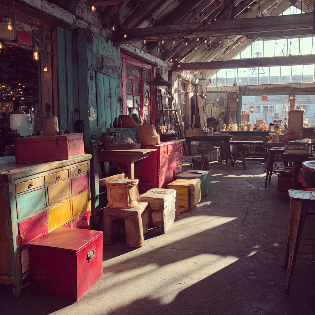 Des meubles dans un marché aux puces | Source : Midjourney