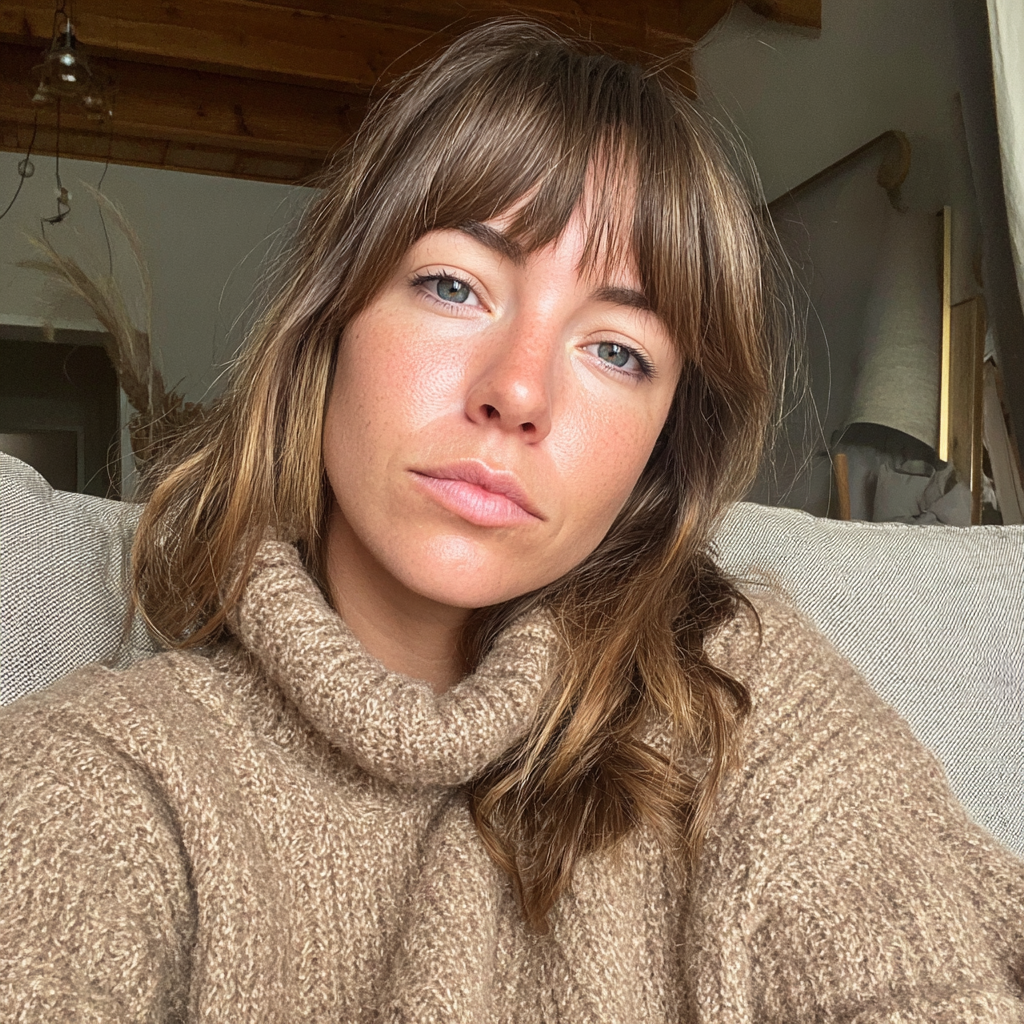 Une femme pensive assise sur un canapé | Source : Midjourney