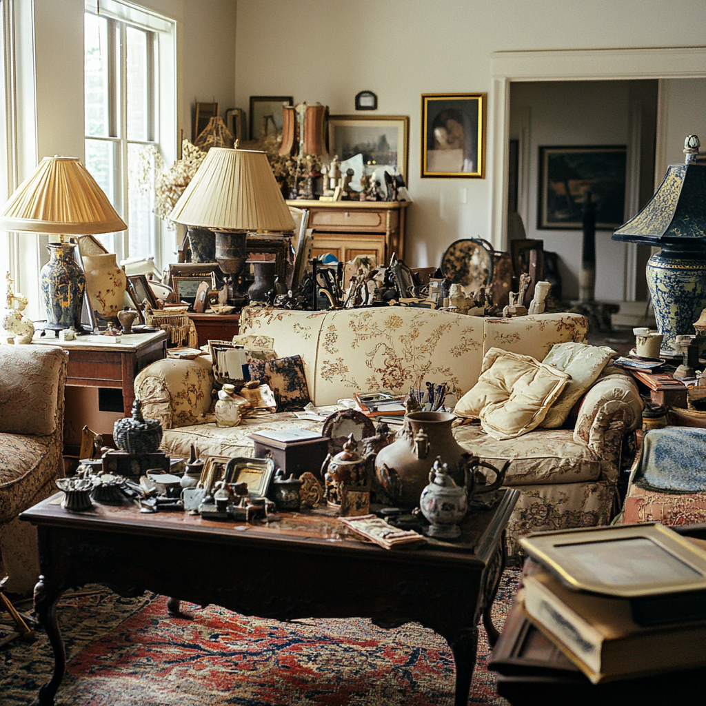 Un salon rempli de divers objets anciens et de bric-à-brac | Source : Midjourney