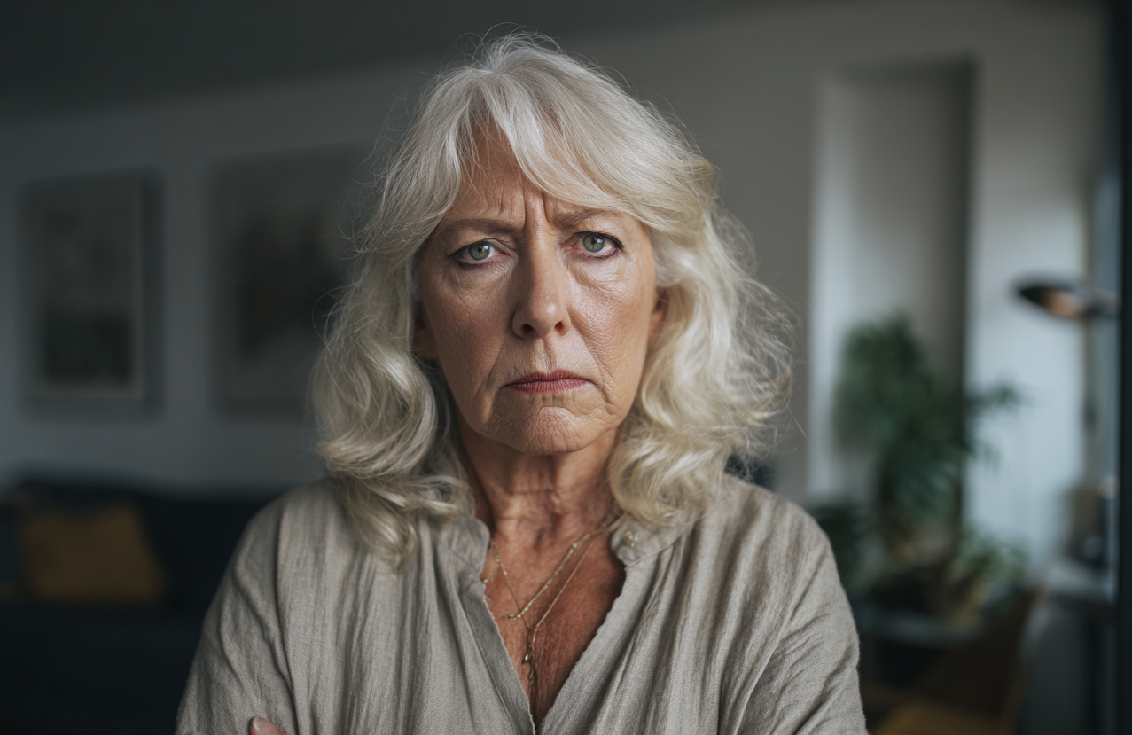 Une femme âgée regardant droit devant elle | Source : Midjourney