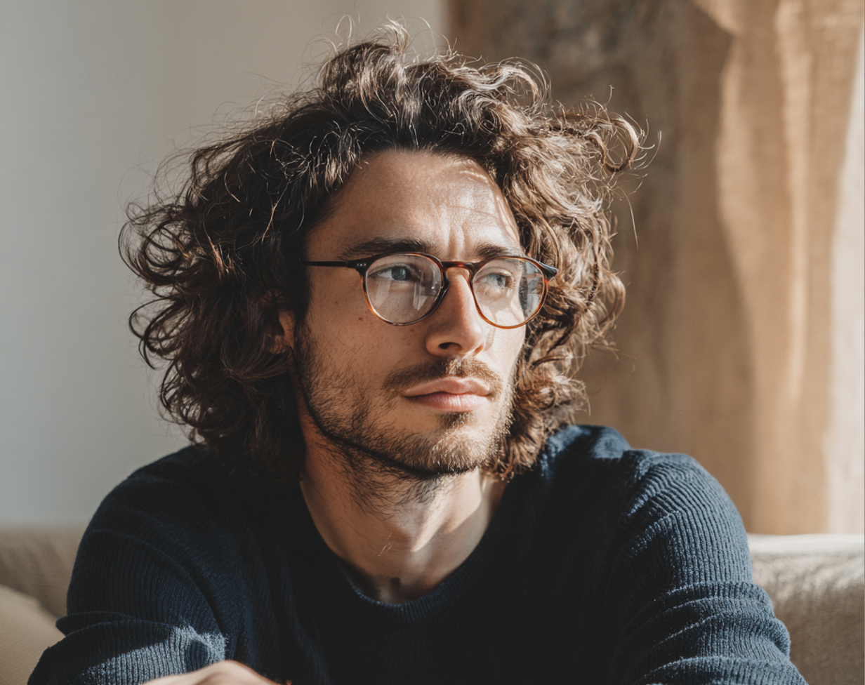 Un homme qui fronce les sourcils, assis sur un canapé | Source : Midjourney