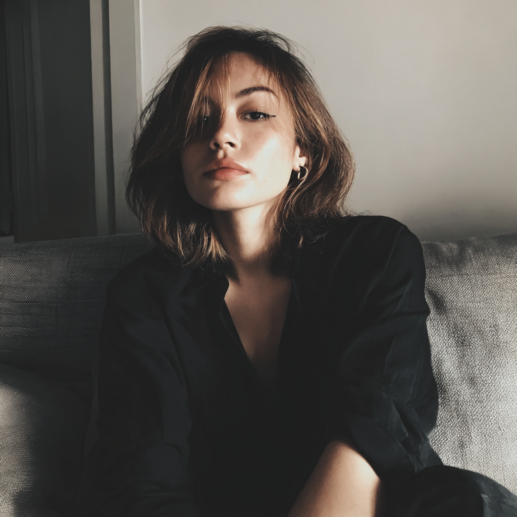 Une jeune femme assise sur un canapé | Source : Midjourney