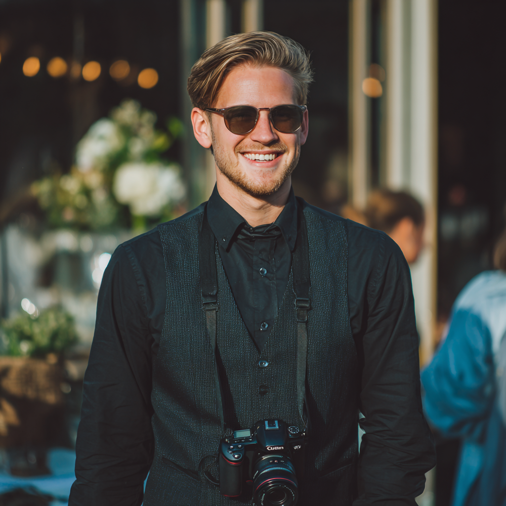Un photographe de mariage souriant | Source : Midjourney
