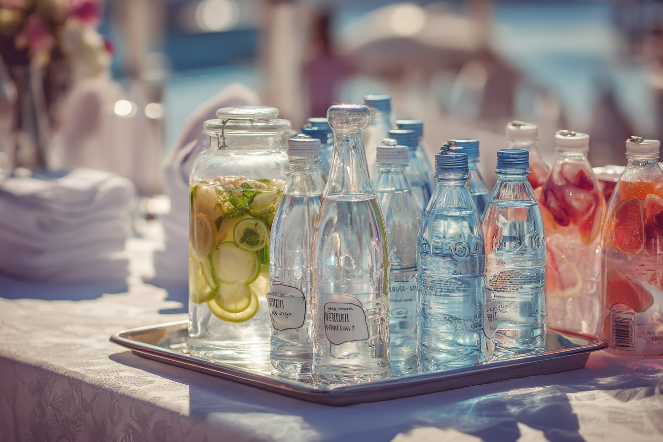 Bouteilles d'eau et de jus de fruit | Source : Midjourney