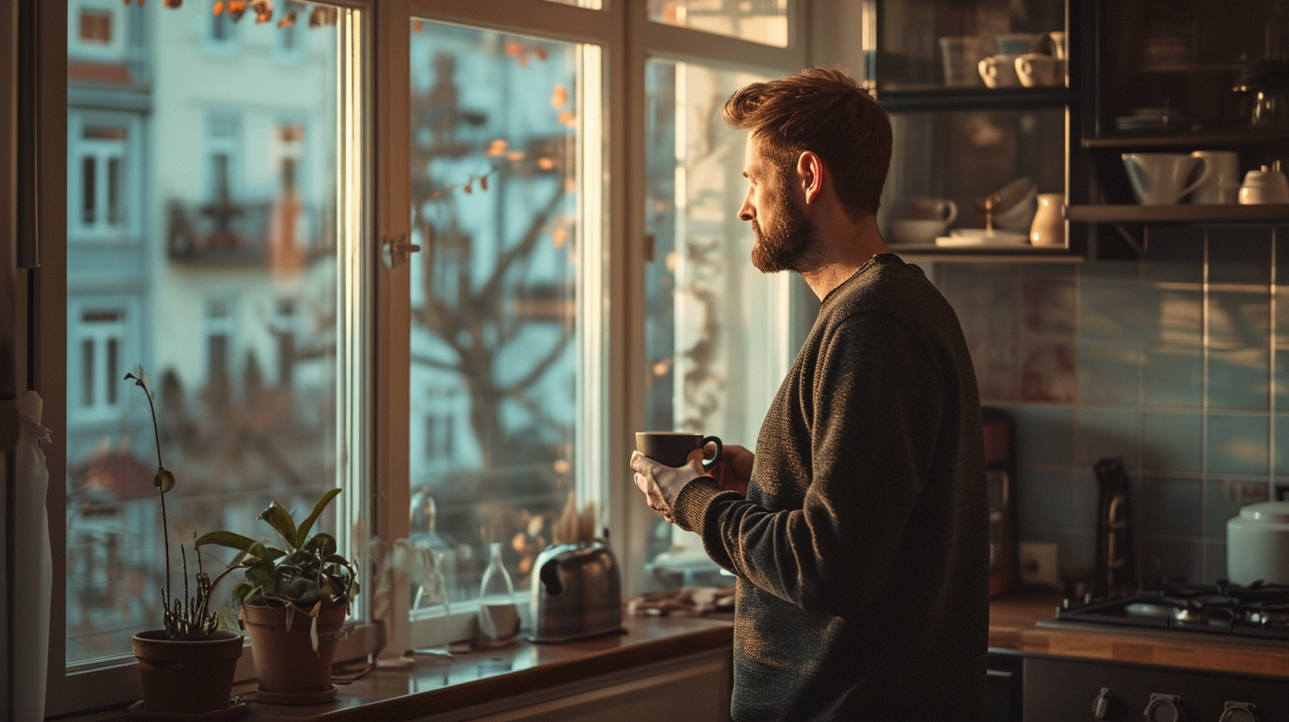 Un homme regardant par la fenêtre | Source : Midjourney