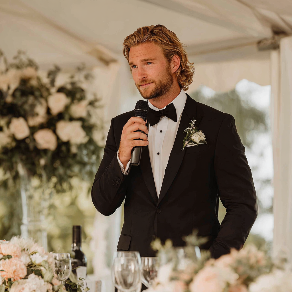 Un marié prenant la parole lors d'un mariage | Source : Midjourney