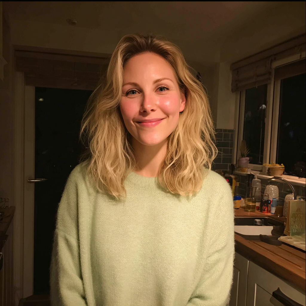 Une femme souriante debout dans une cuisine | Source : Midjourney