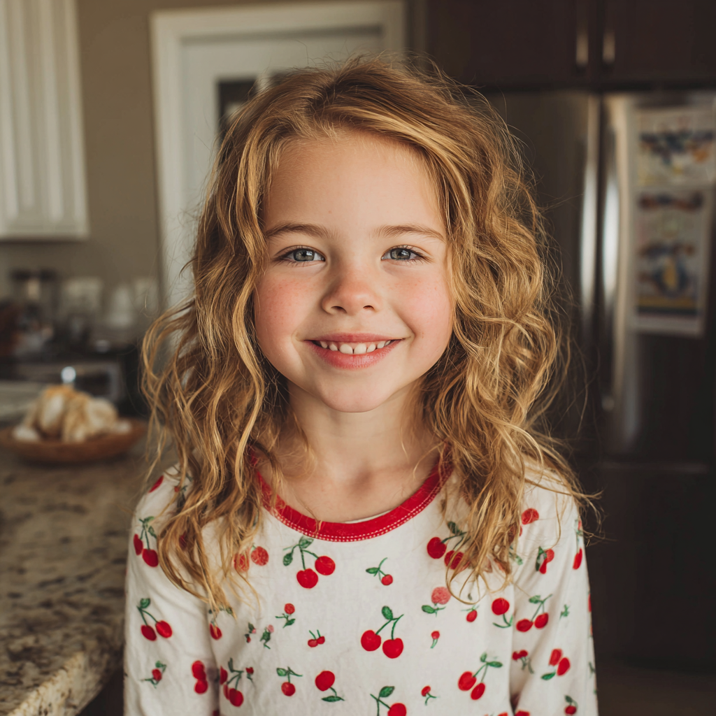 Une petite fille souriante portant un pyjama | Source : Midjourney
