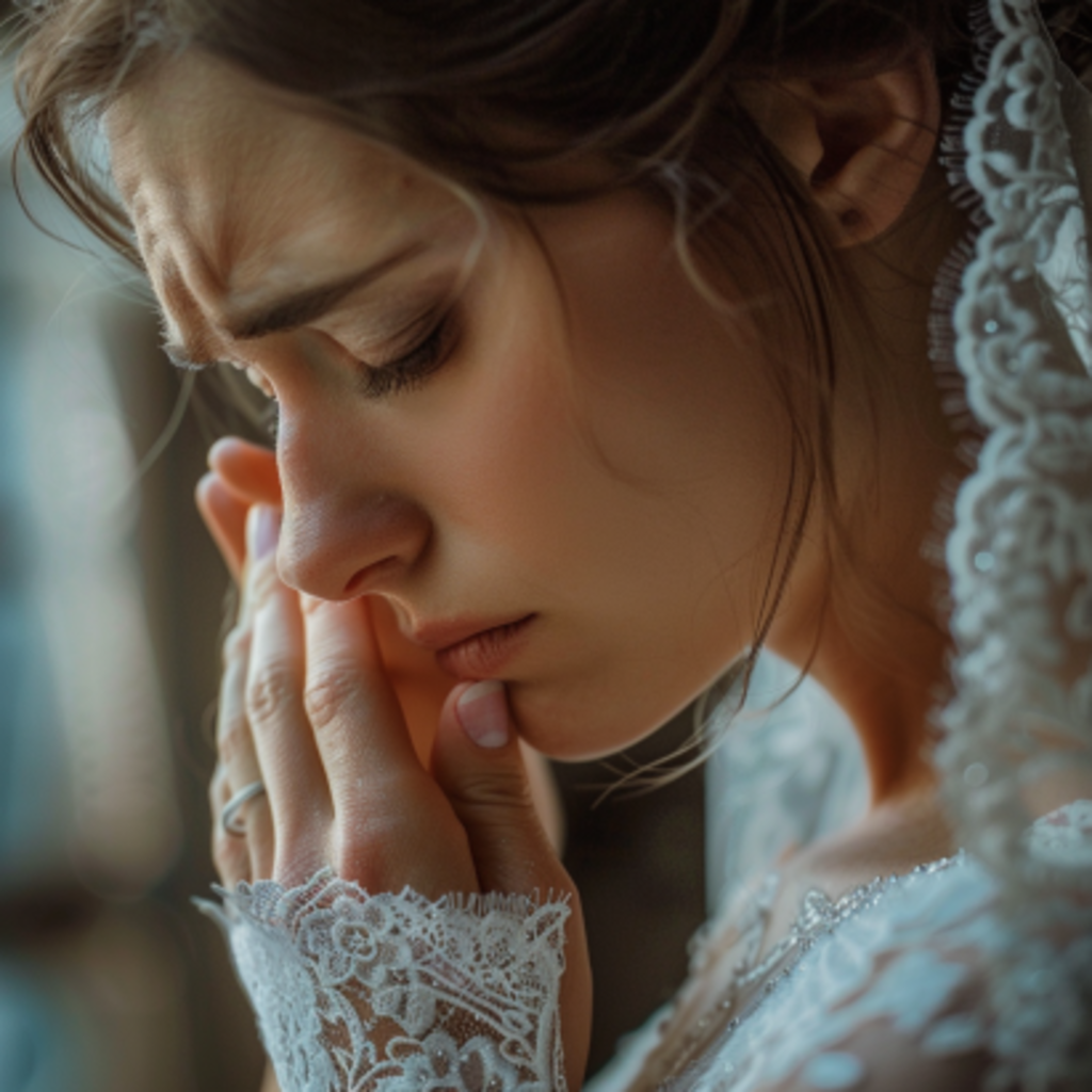 Une mariée triste qui essuie ses larmes | Source : Midjourney