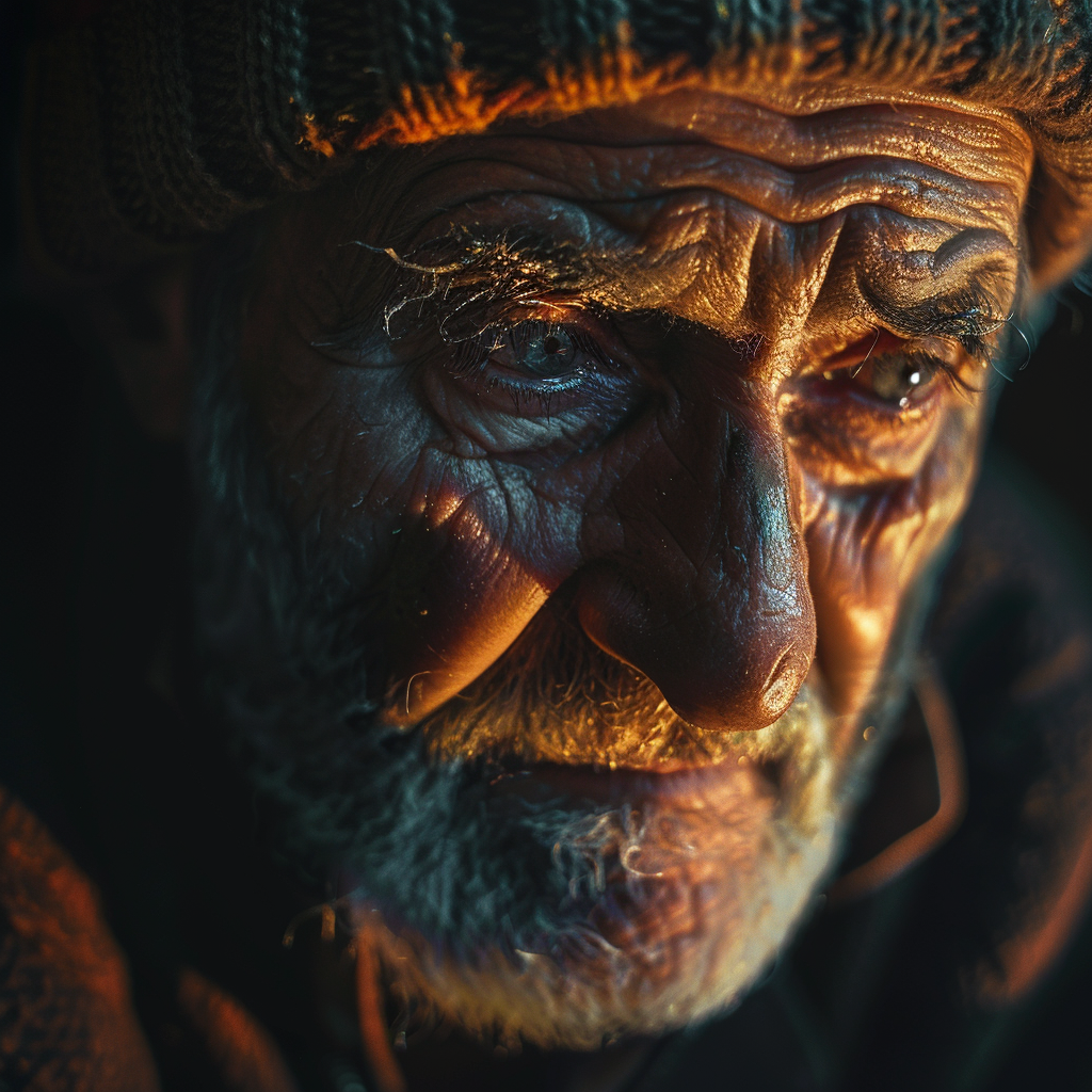 Homme âgé au cœur brisé et aux yeux baissés | Source : Midjourney