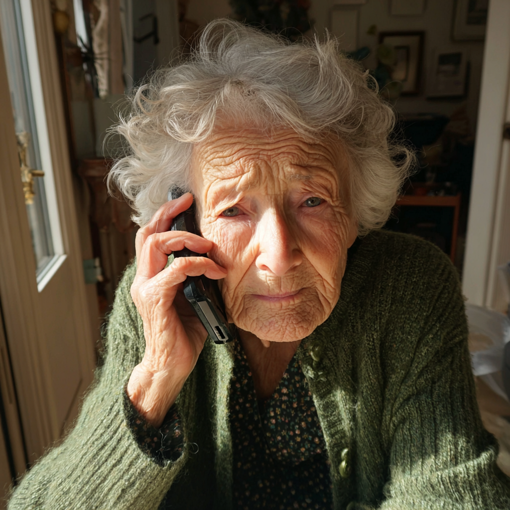 Une vieille femme bouleversée qui parle au téléphone | Source : Midjourney