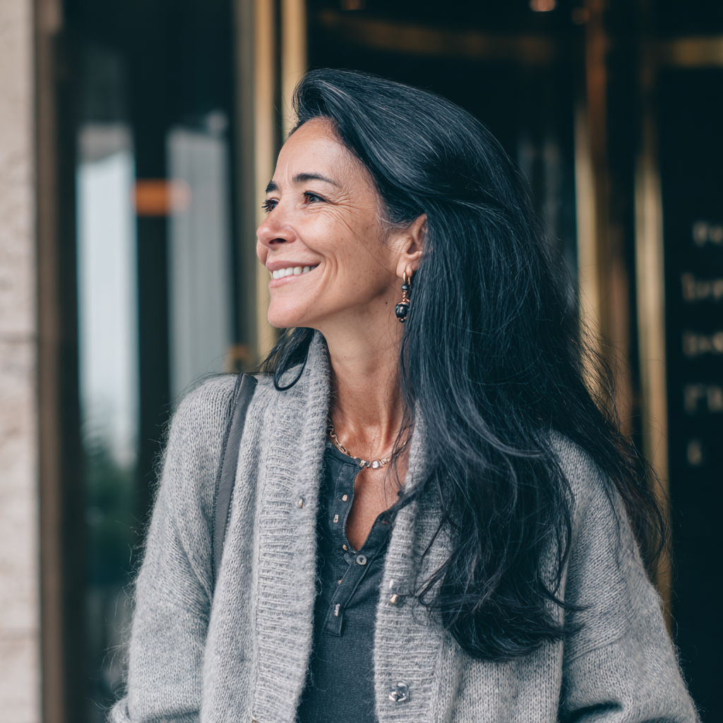 Une belle femme souriante aux longs cheveux noirs | Source : Midjourney