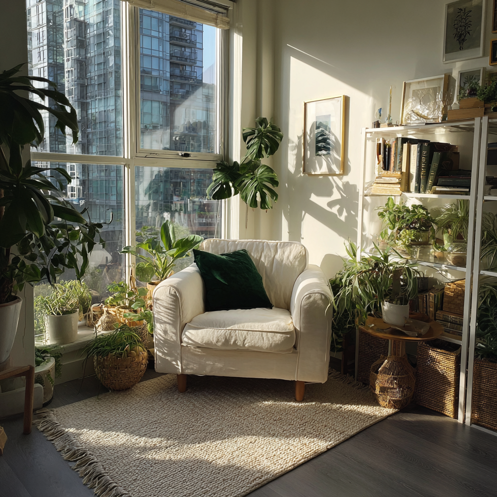 Un coin lecture dans un appartement | Source : Midjourney