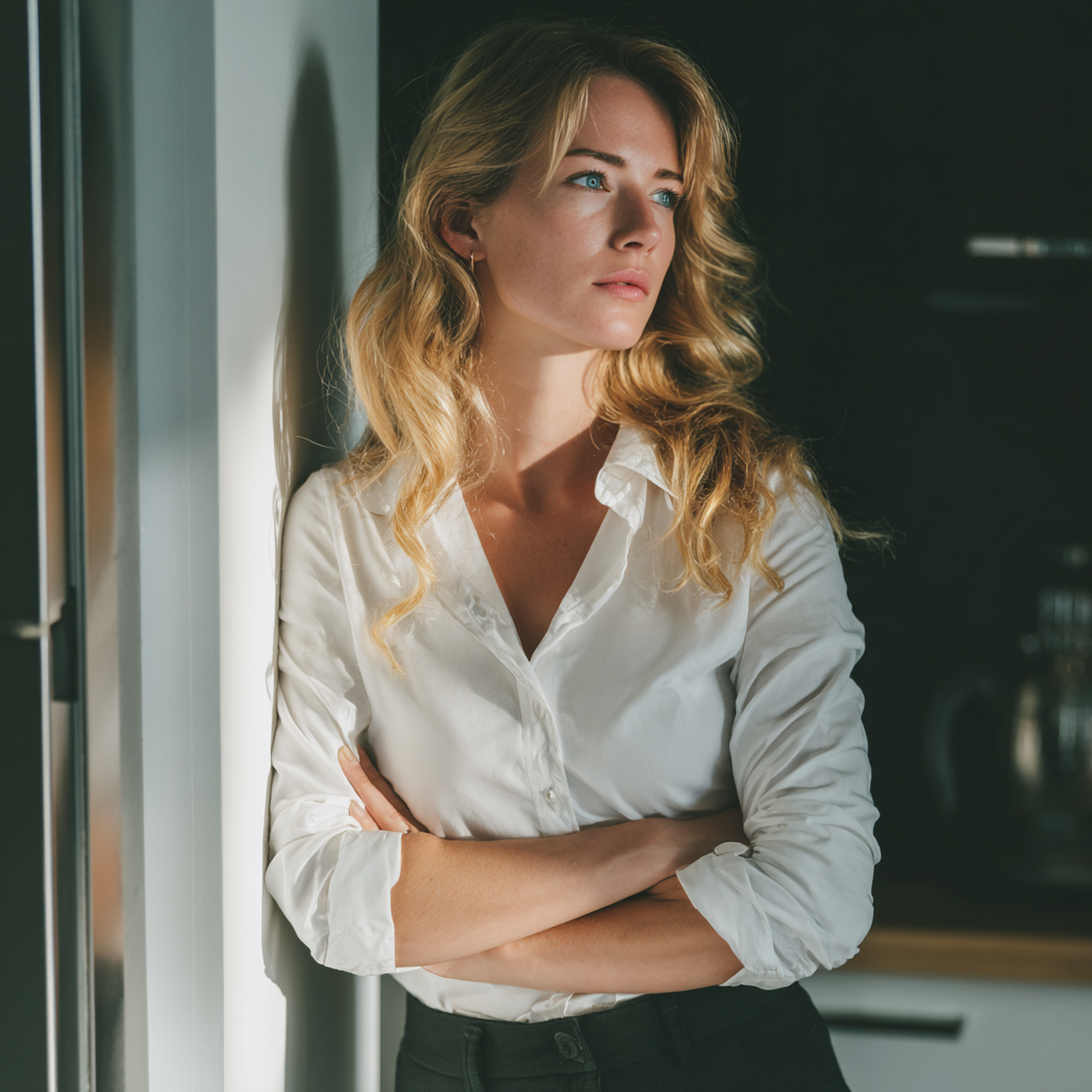 Une femme adossée à un mur | Source : Midjourney